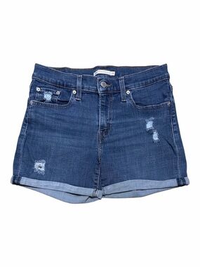 Levi’s Mid Length Denim Shorts Women’s Size 28 Distressed Cuffed Medium Wash